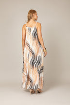 Vestido longo estampado waves