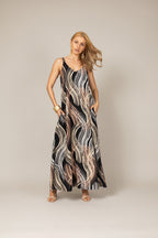 Vestido longo estampado waves