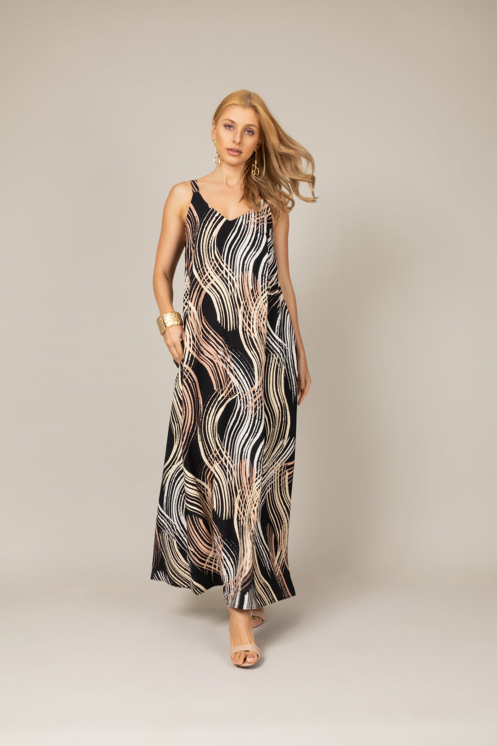 Vestido longo estampado waves