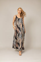 Vestido longo estampado waves