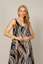 Vestido longo estampado waves