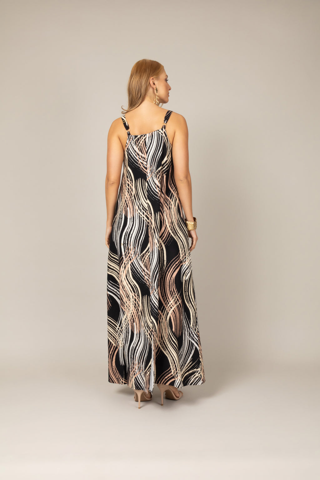 Vestido longo estampado waves