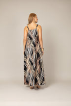 Vestido longo estampado waves