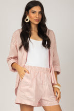Conjunto listrado camisa e short com elástico