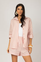 Conjunto listrado camisa e short com elástico
