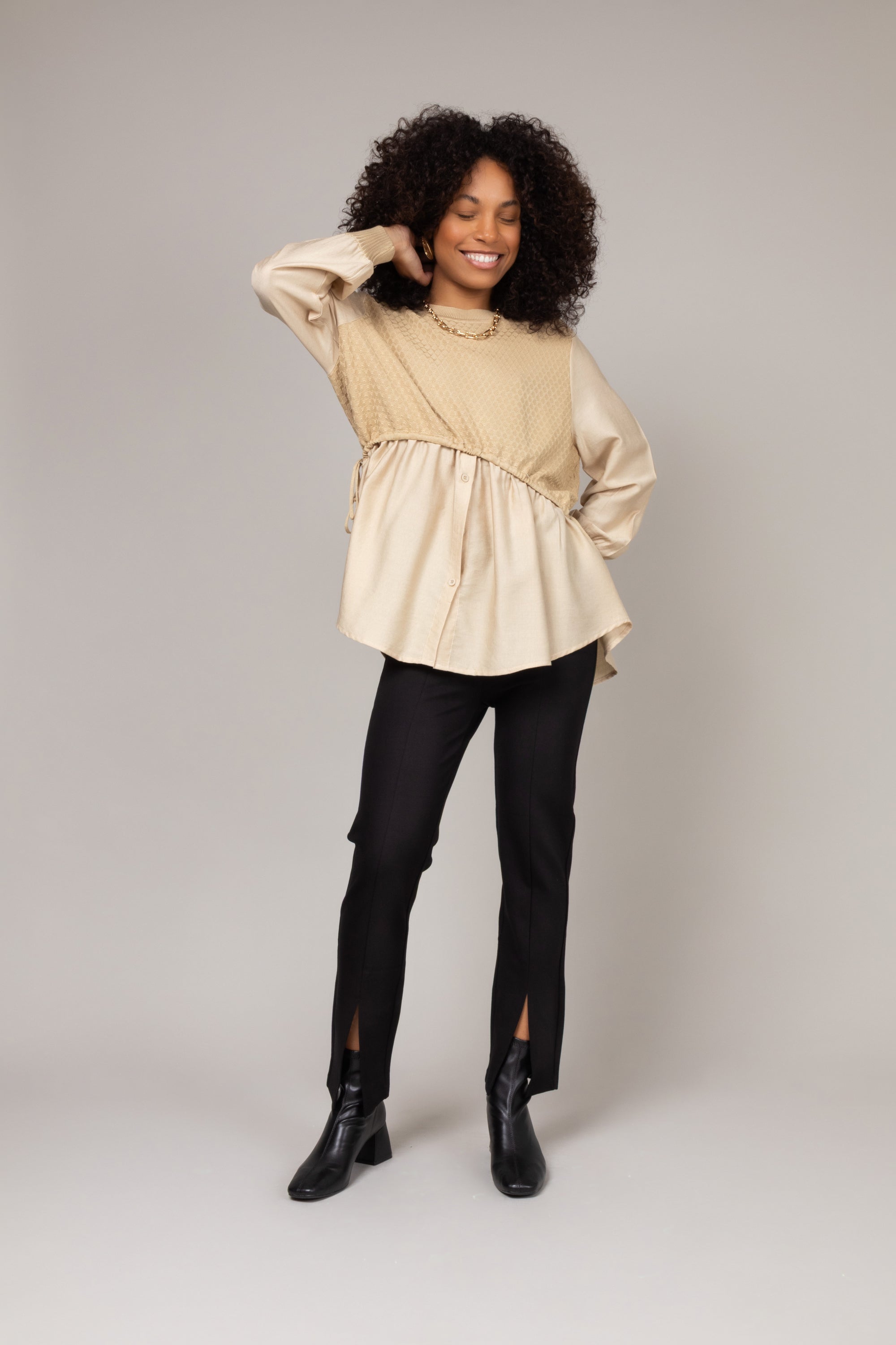 Blusa texturizada com mangas amplas