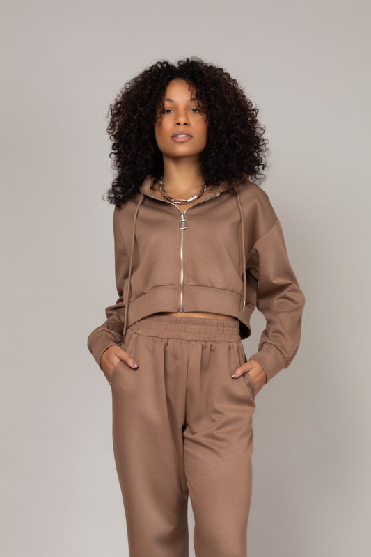Conjunto jaqueta cropped com calça