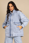 Jaqueta jeans alongada com zíper