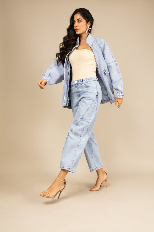 Calça jeans barrel azul