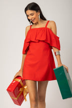 Vestido curto com alças e babado