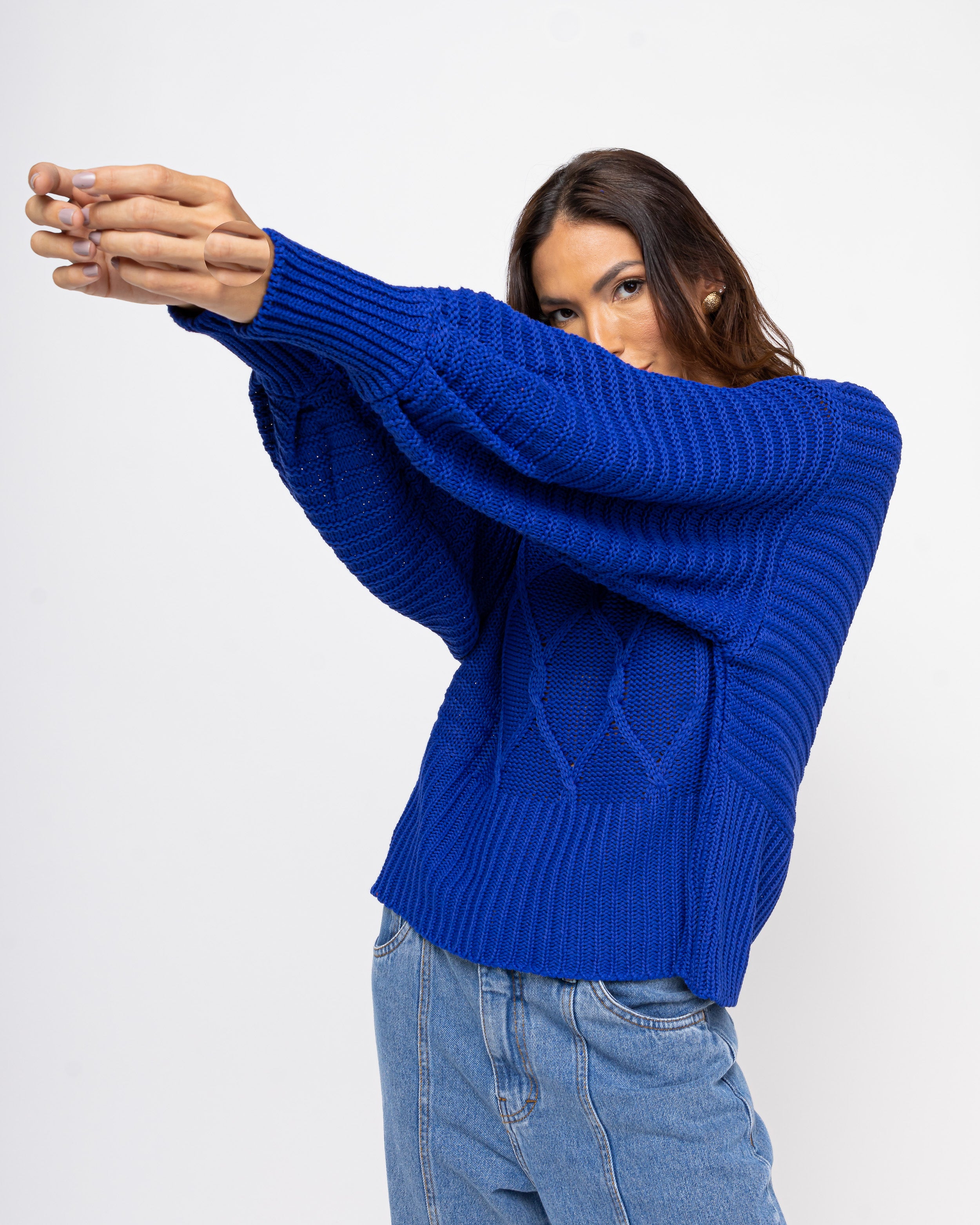 Blusa tricot mangas bufantes azul