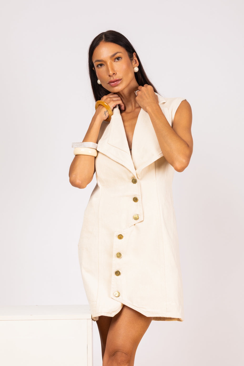 Vestido sarja off white