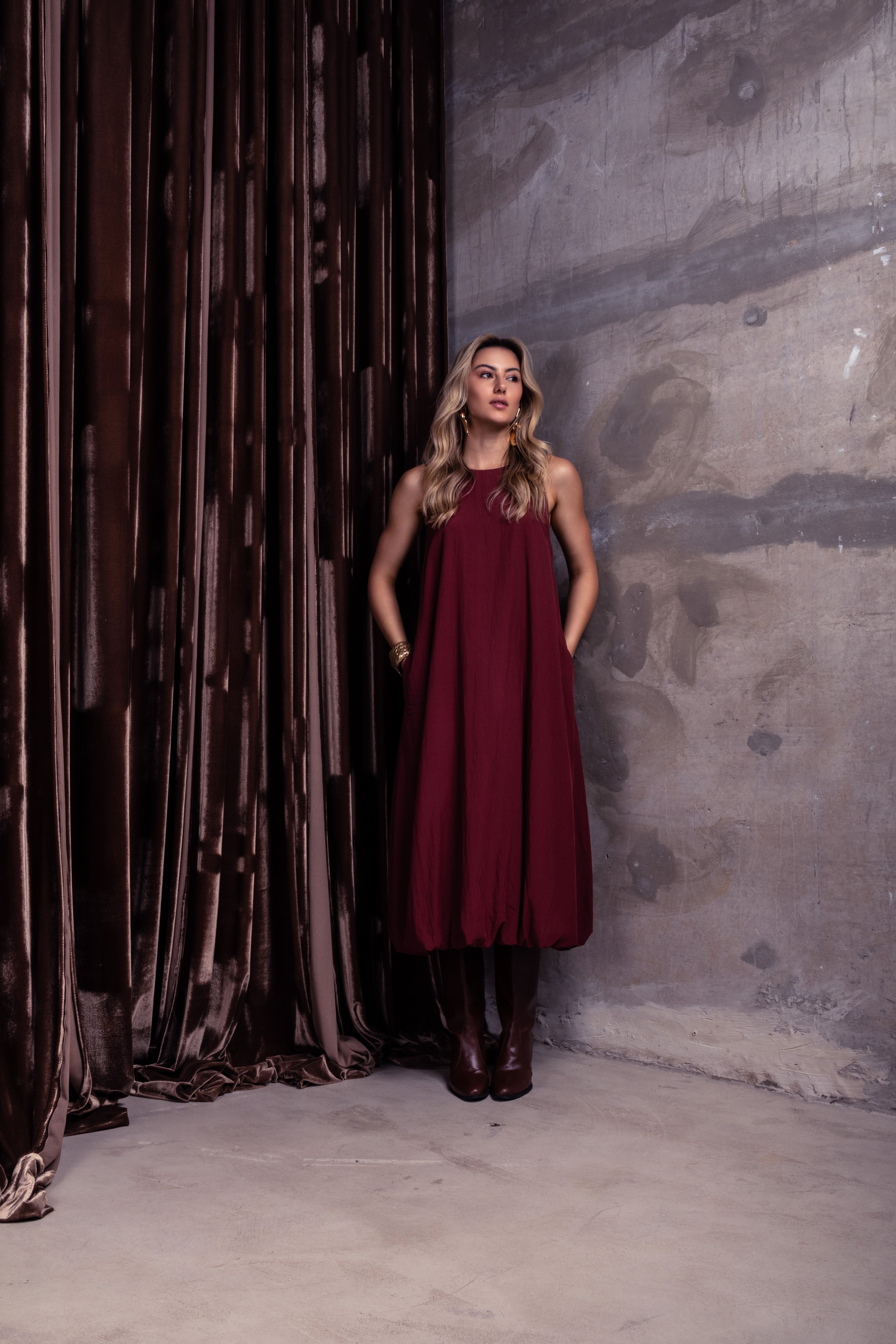 Vestido midi balonê