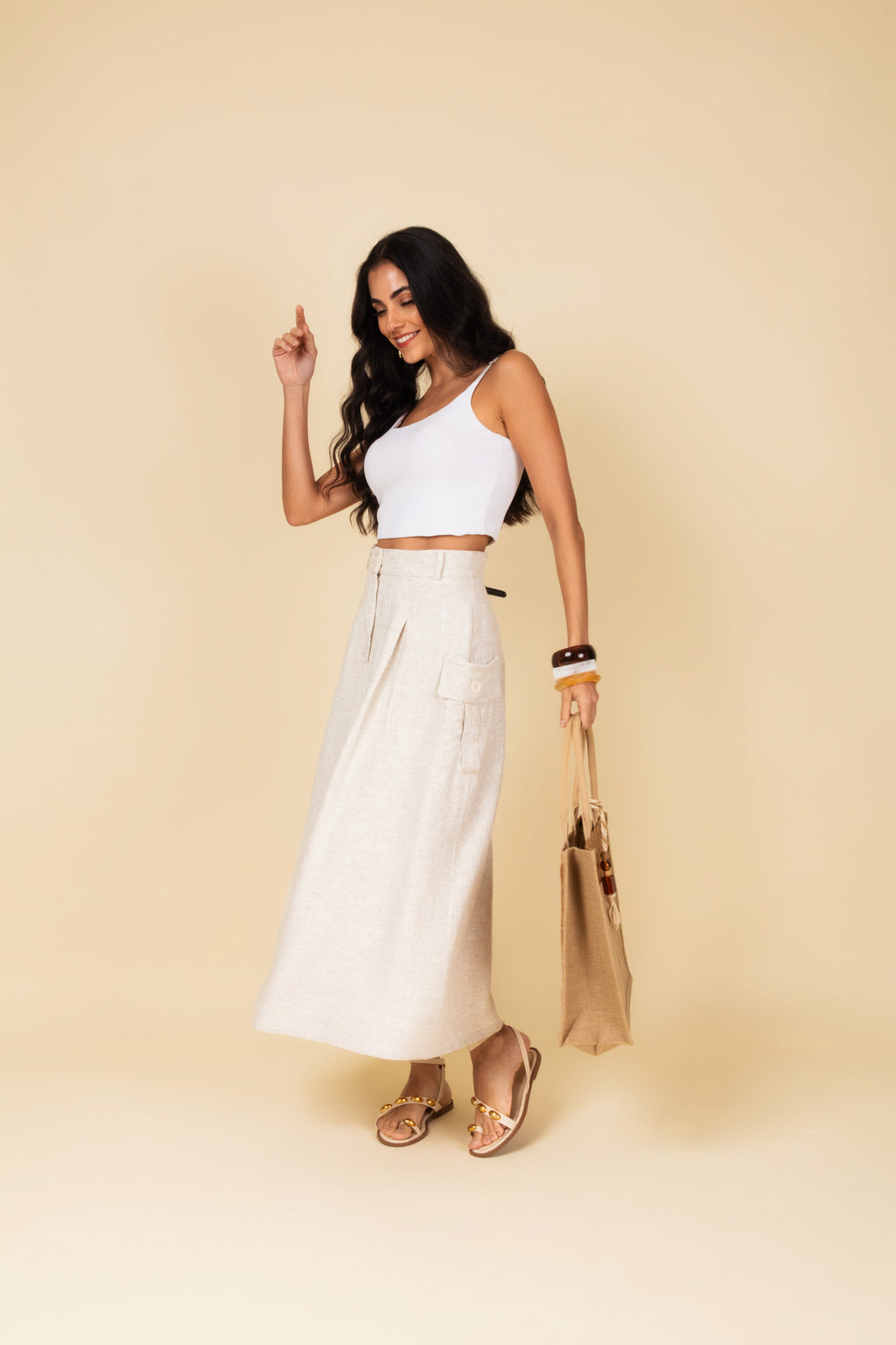 Saia longa com bolsos cargo