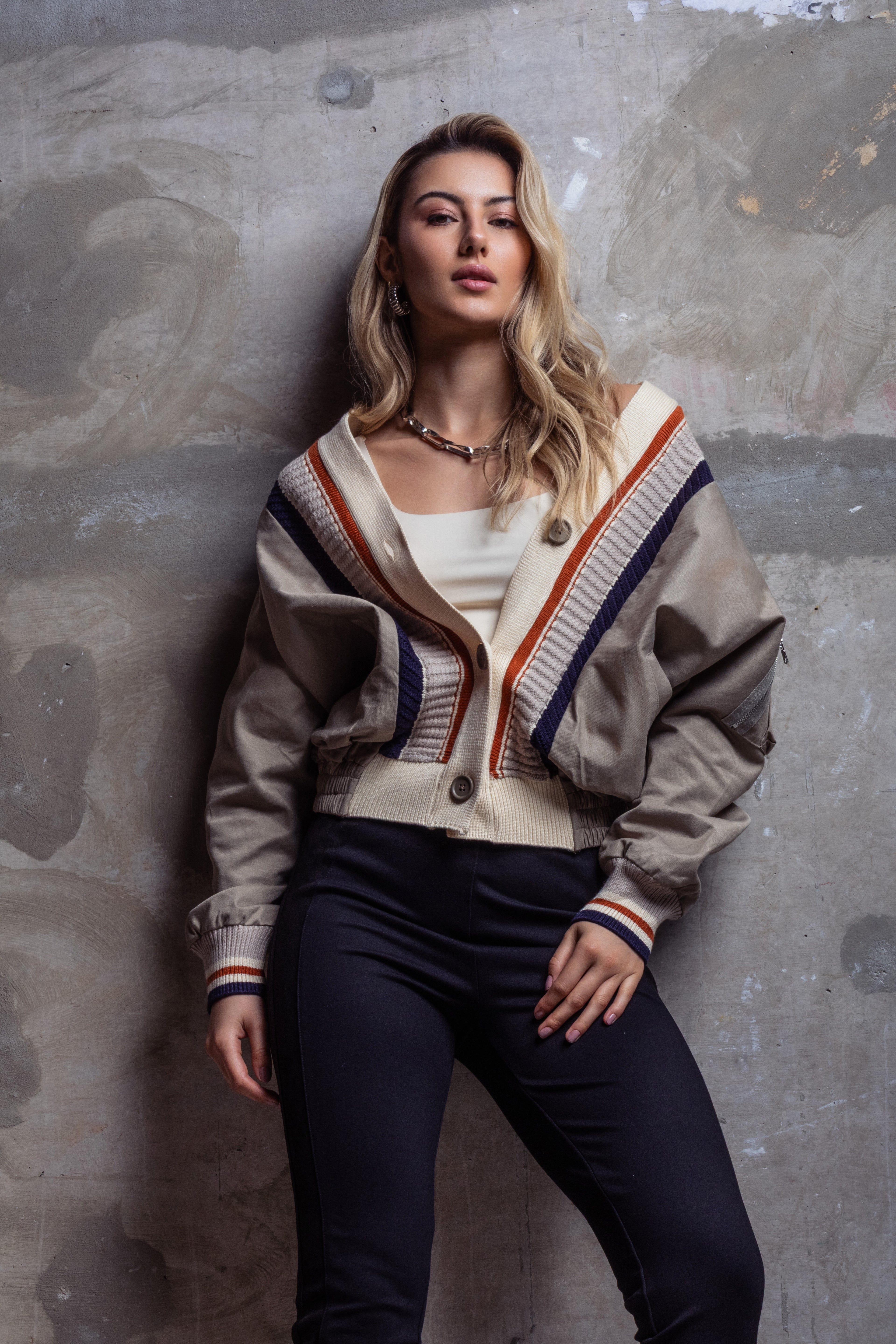 Jaqueta sarja e tricot