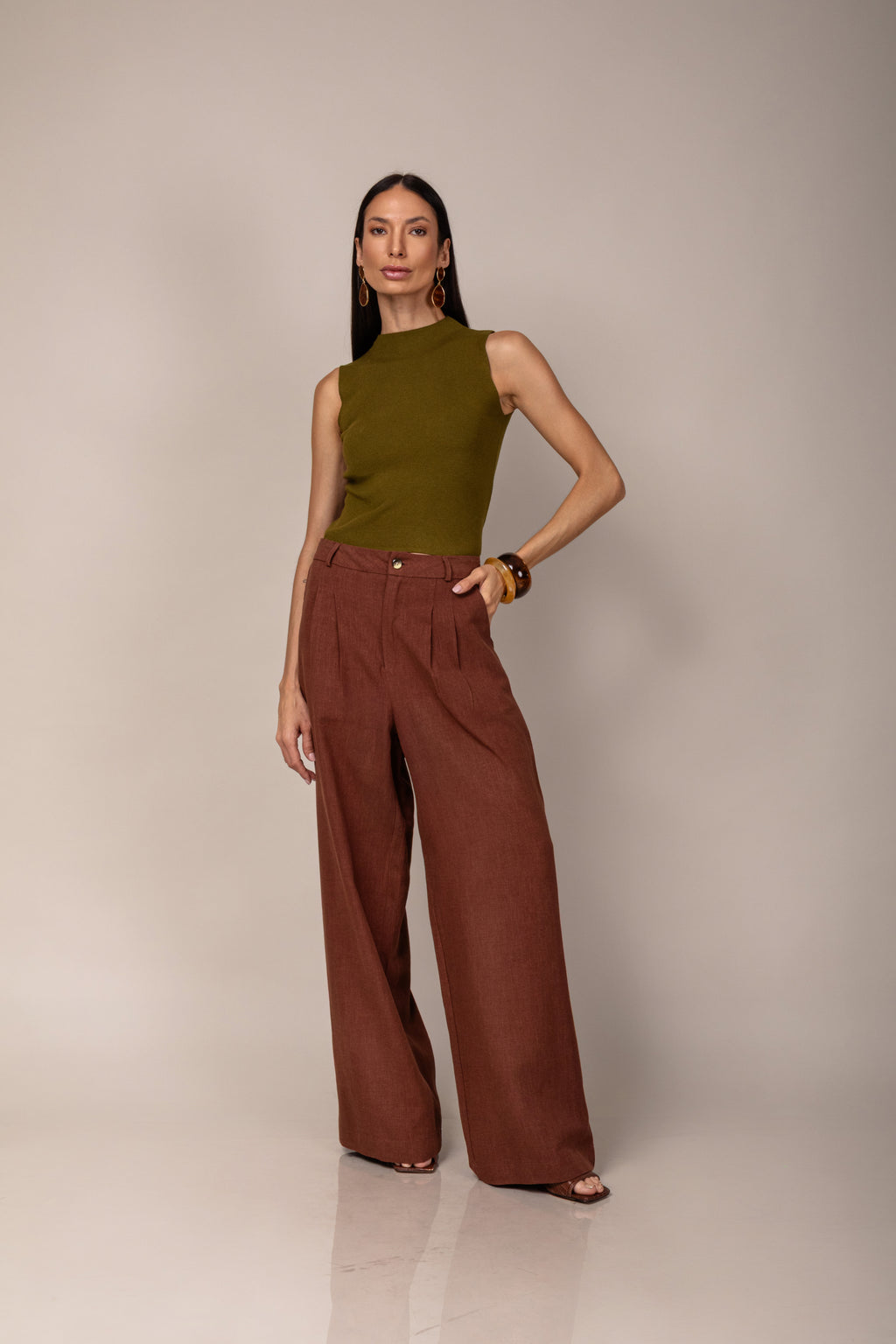 Calça pantalona de linho