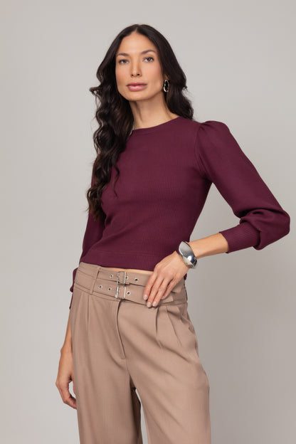 Blusa canelada de manga longa