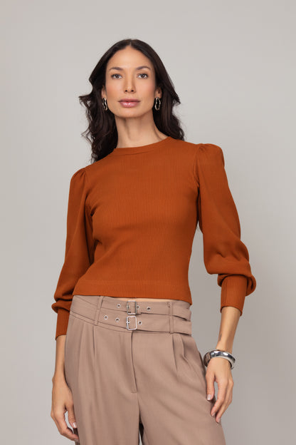 Blusa canelada de manga longa