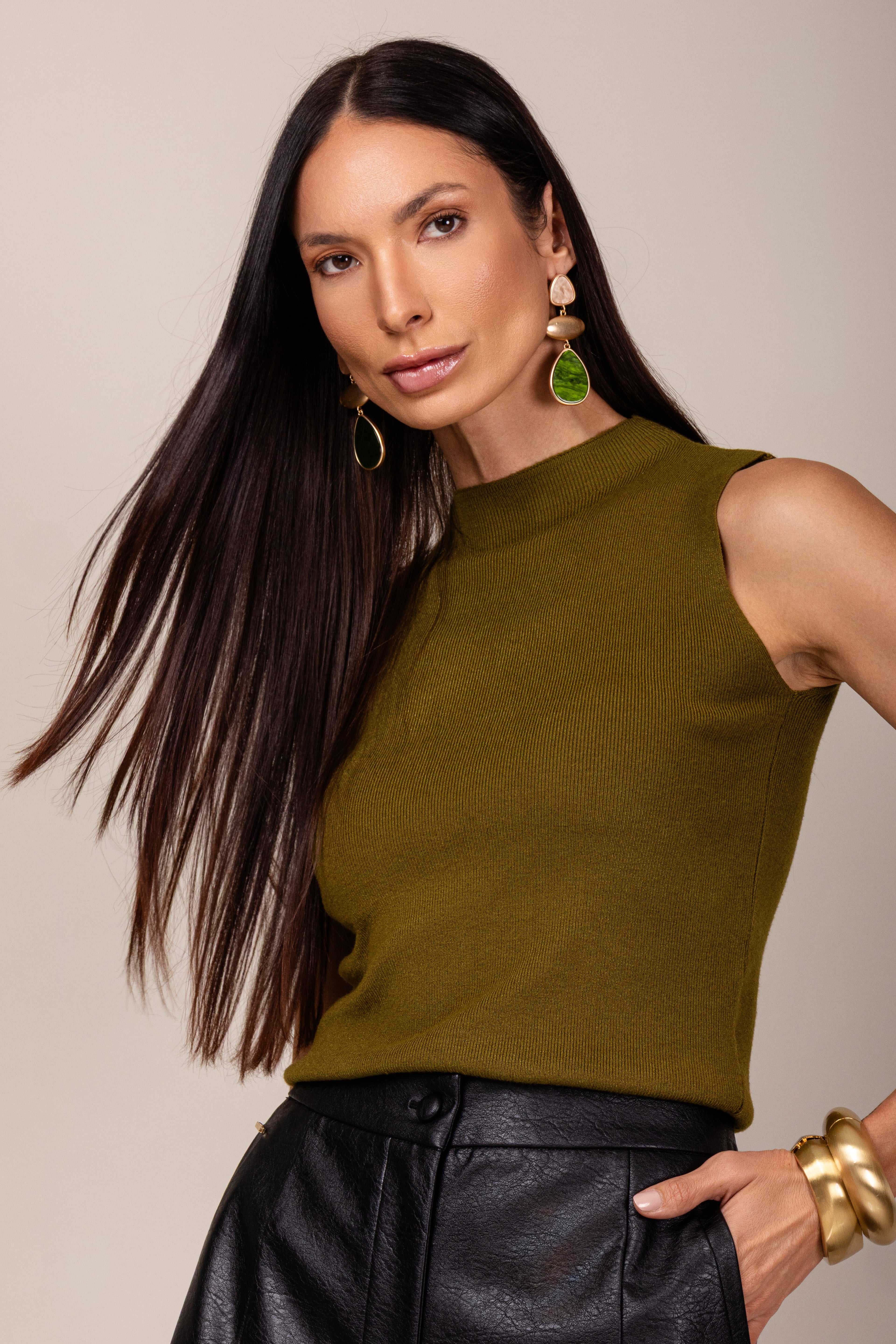 Blusa cashmere gola alta