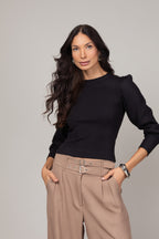 Blusa canelada de manga longa