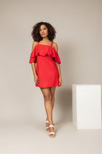 Vestido curto com alças e babado