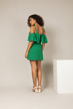 Vestido curto com alças e babado