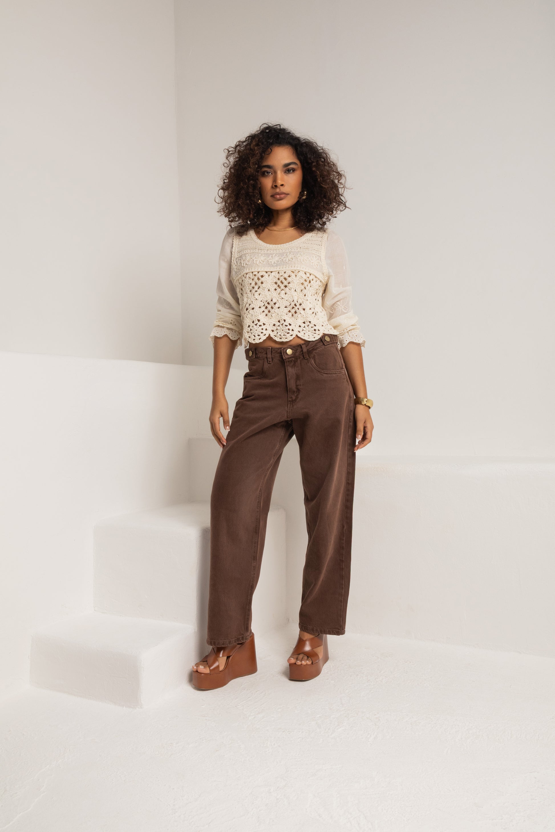 Calça boyfriend sarja