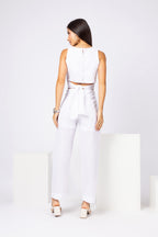 Conjunto de top e calça laise bordada