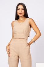 Conjunto de top e calça laise bordada