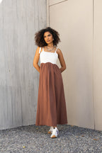 Vestido midi bicolor com alças