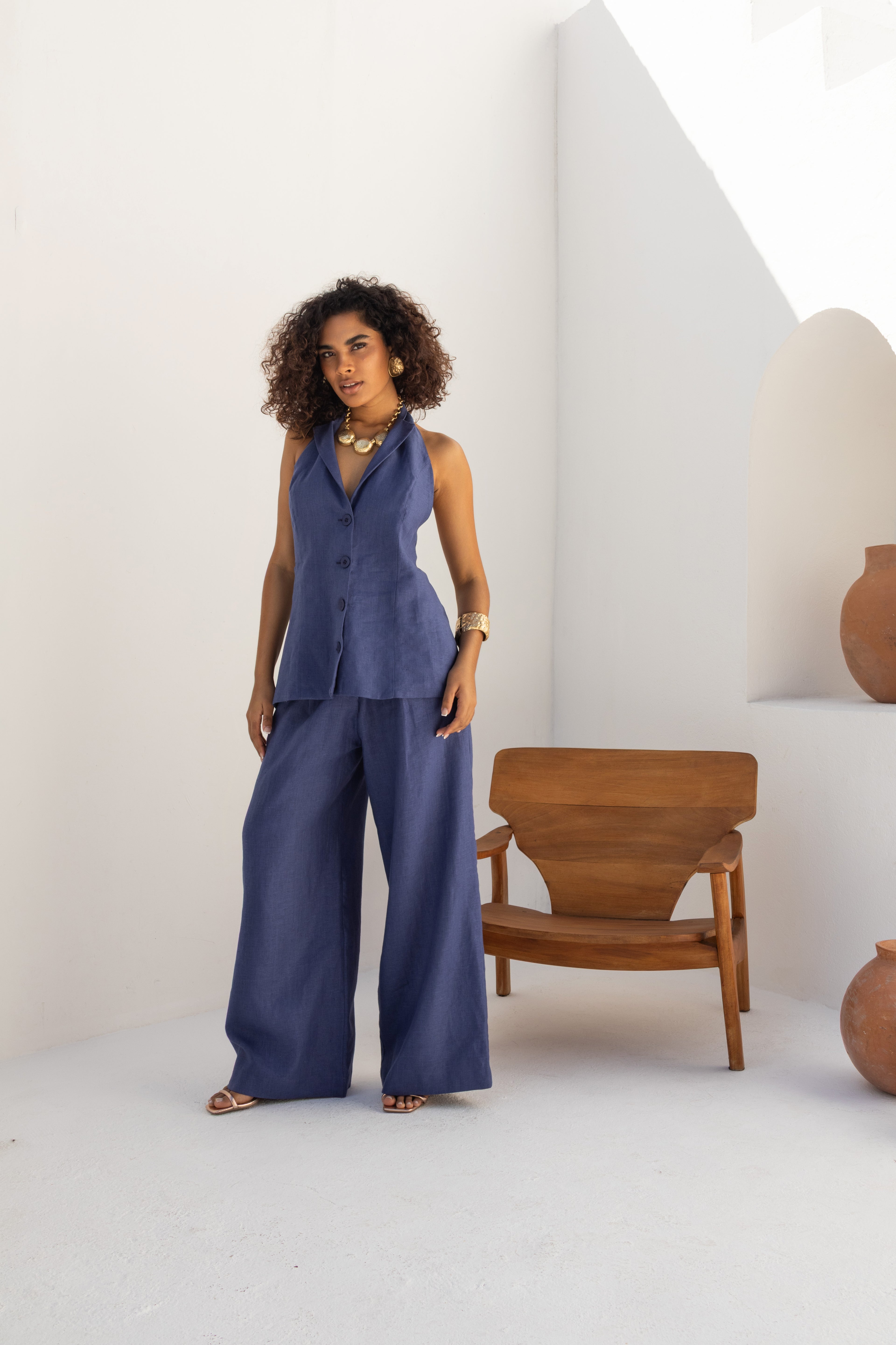 Calça linho wide leg