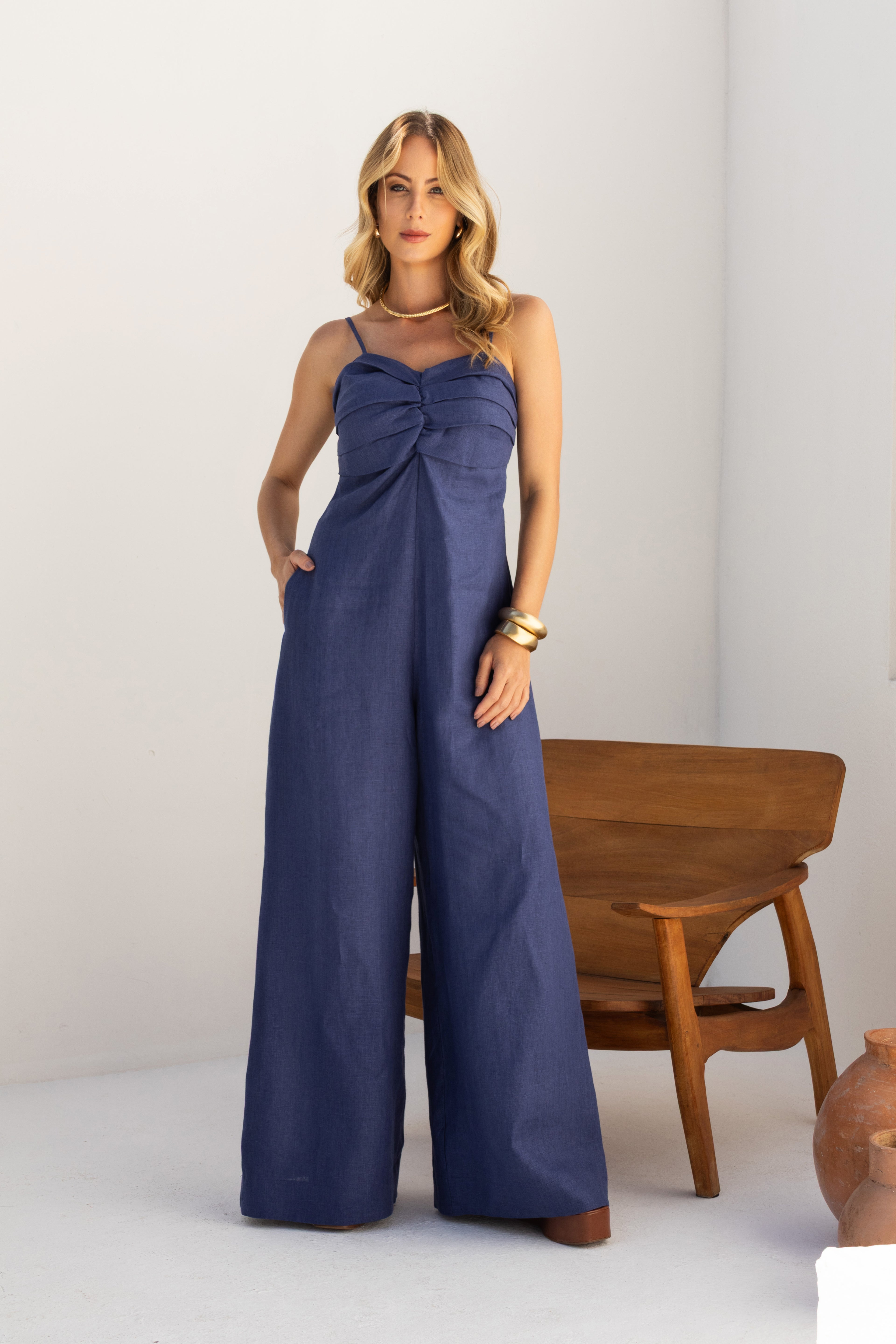 Macacão linho wide leg