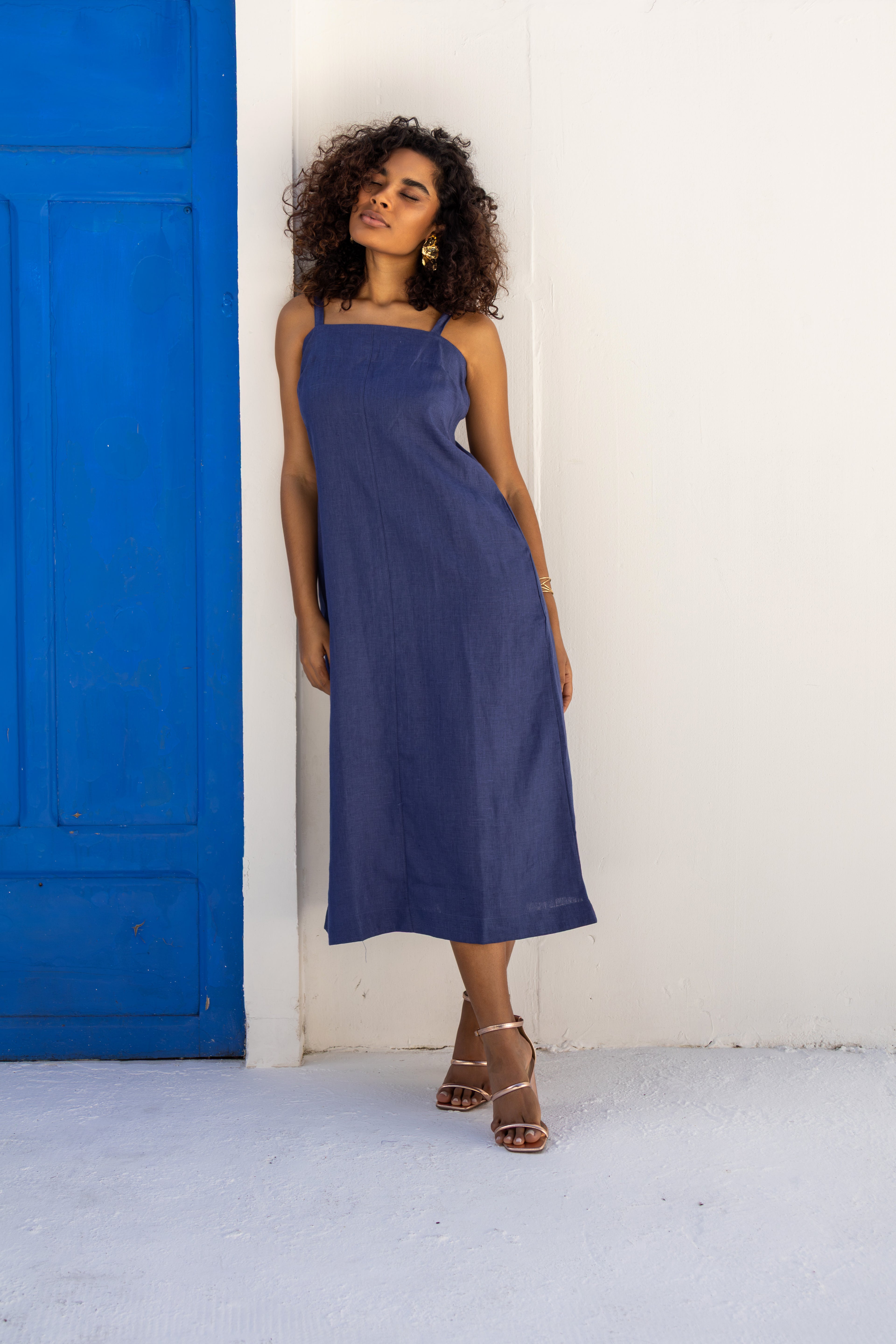 Vestido midi de linho