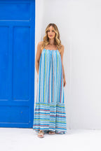 Vestido longo listrado multicolorido
