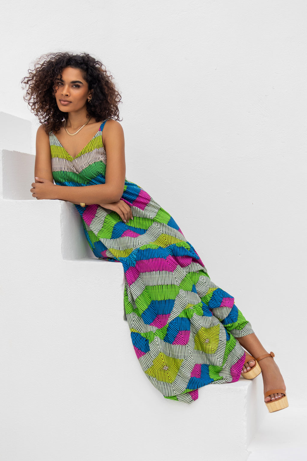 Vestido longo geometric colors