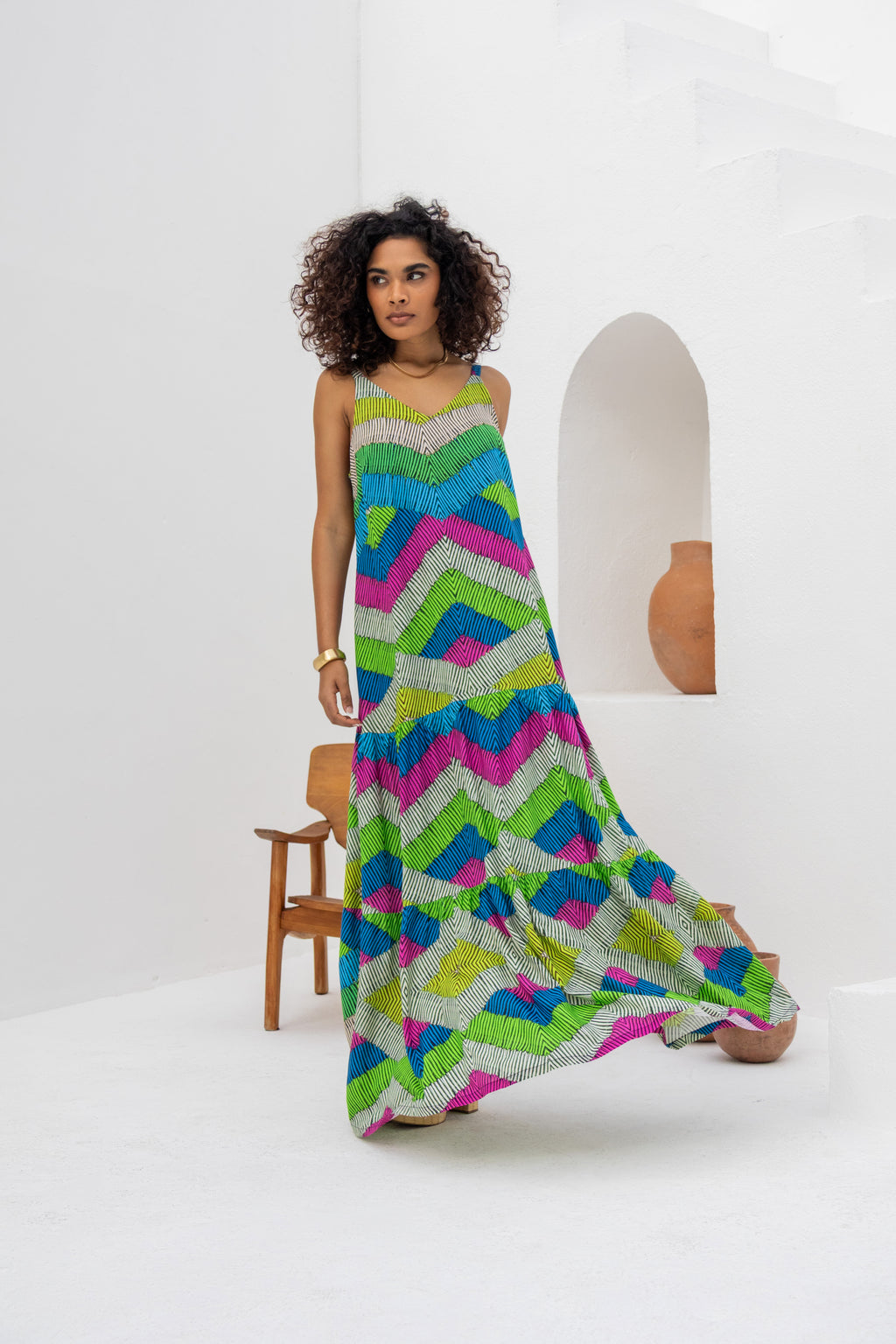 Vestido longo geometric colors