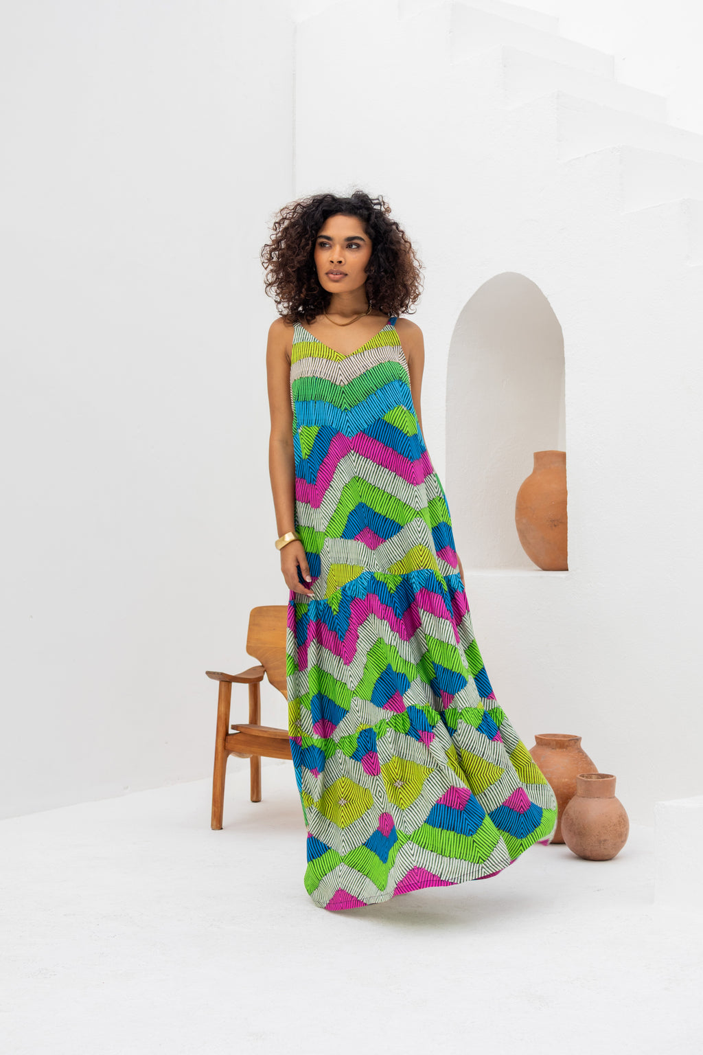 Vestido longo geometric colors