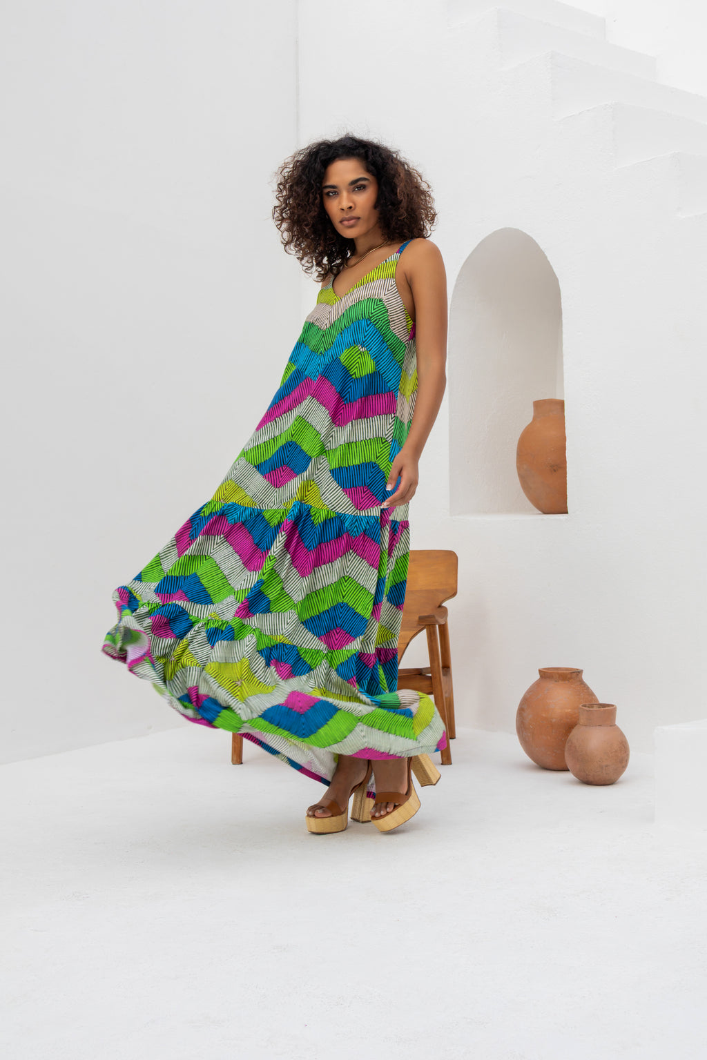 Vestido longo geometric colors