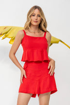 Cropped peplum em tecido texturizado