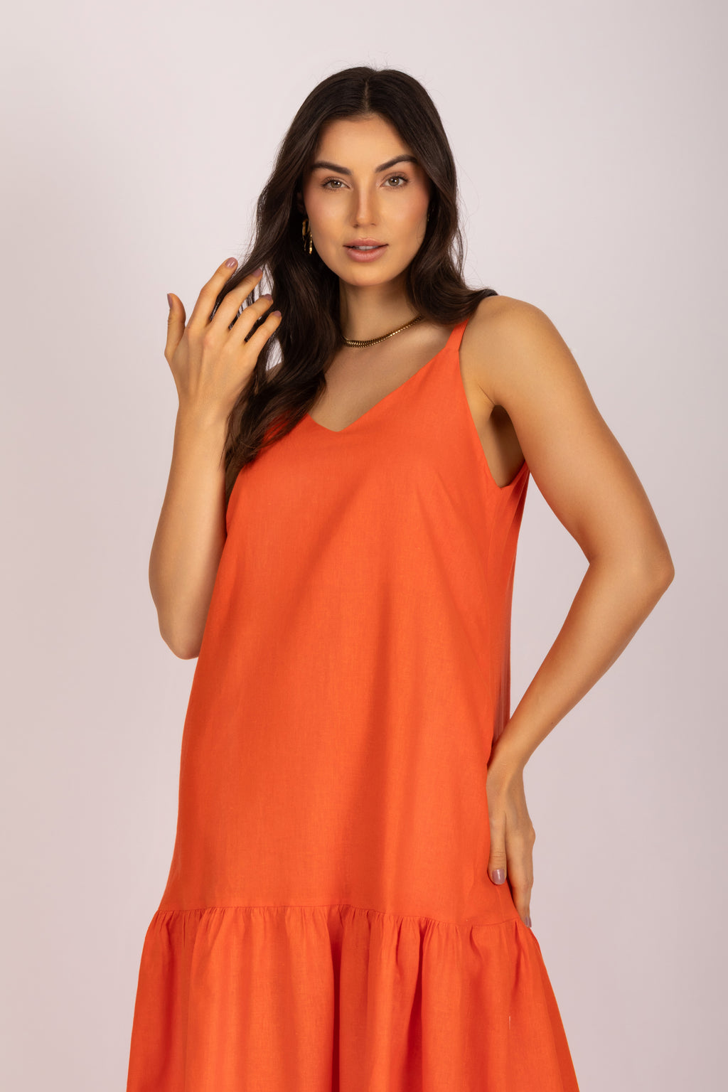 Vestido longo linho com babado