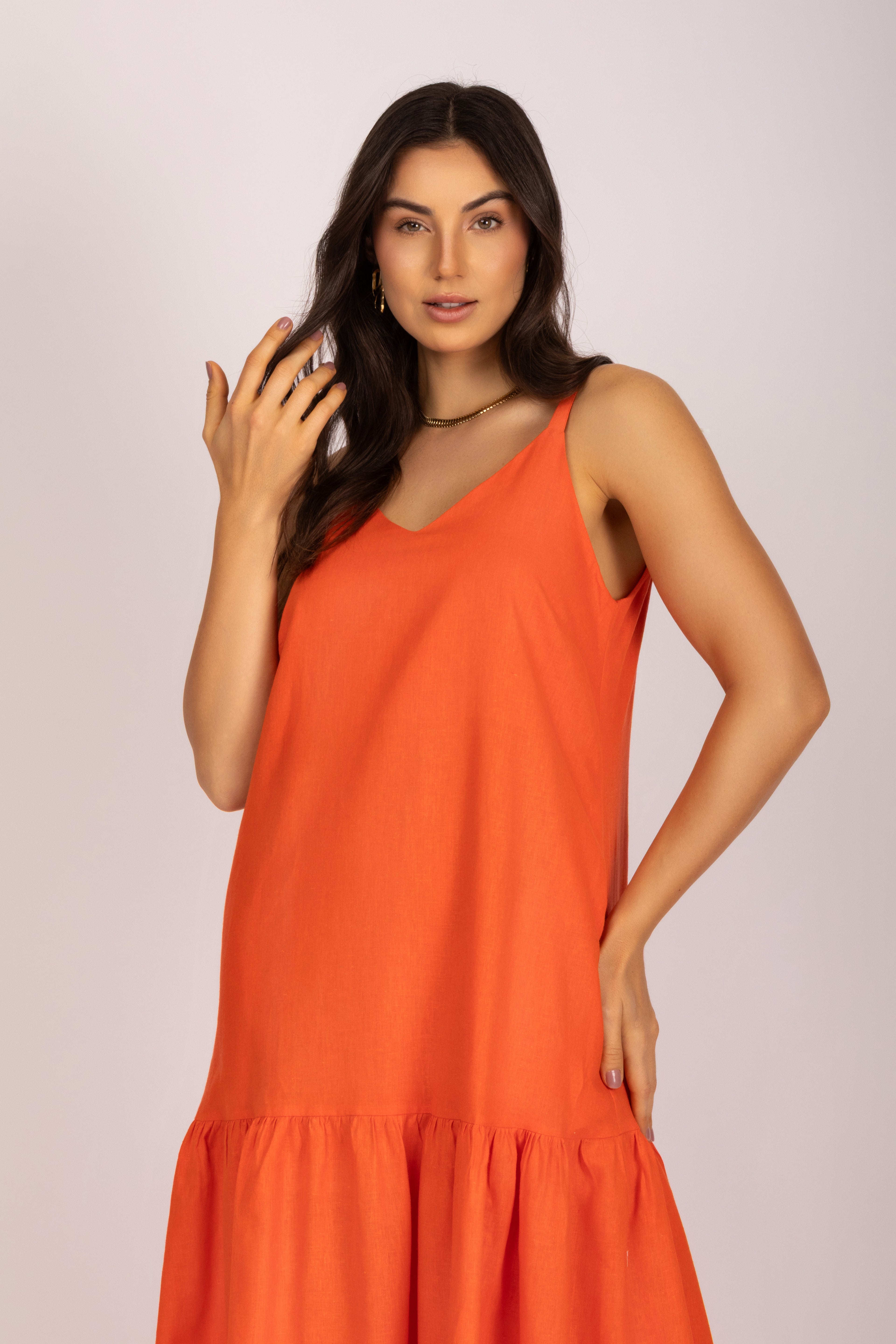 Vestido longo linho com babado