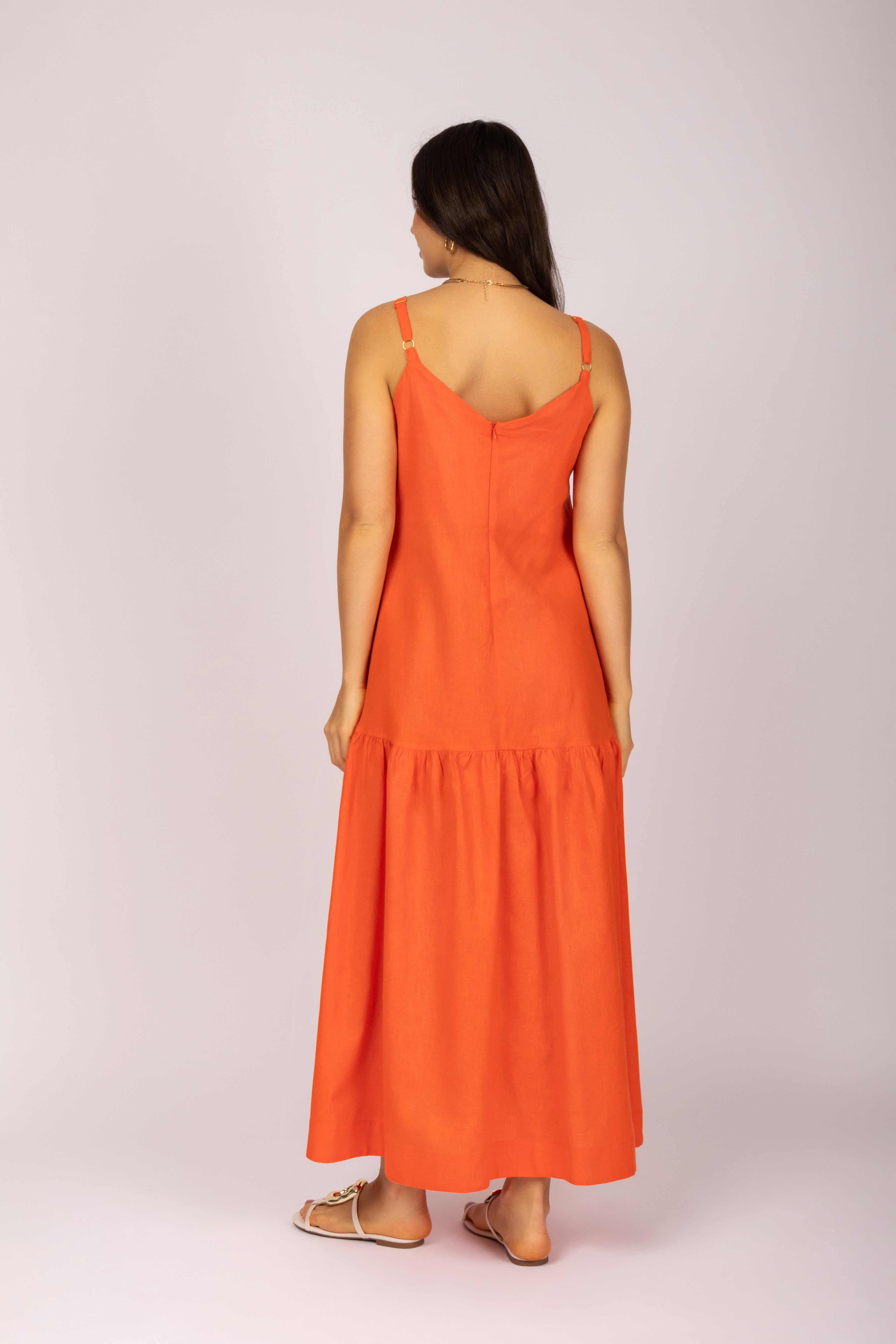 Vestido longo linho com babado