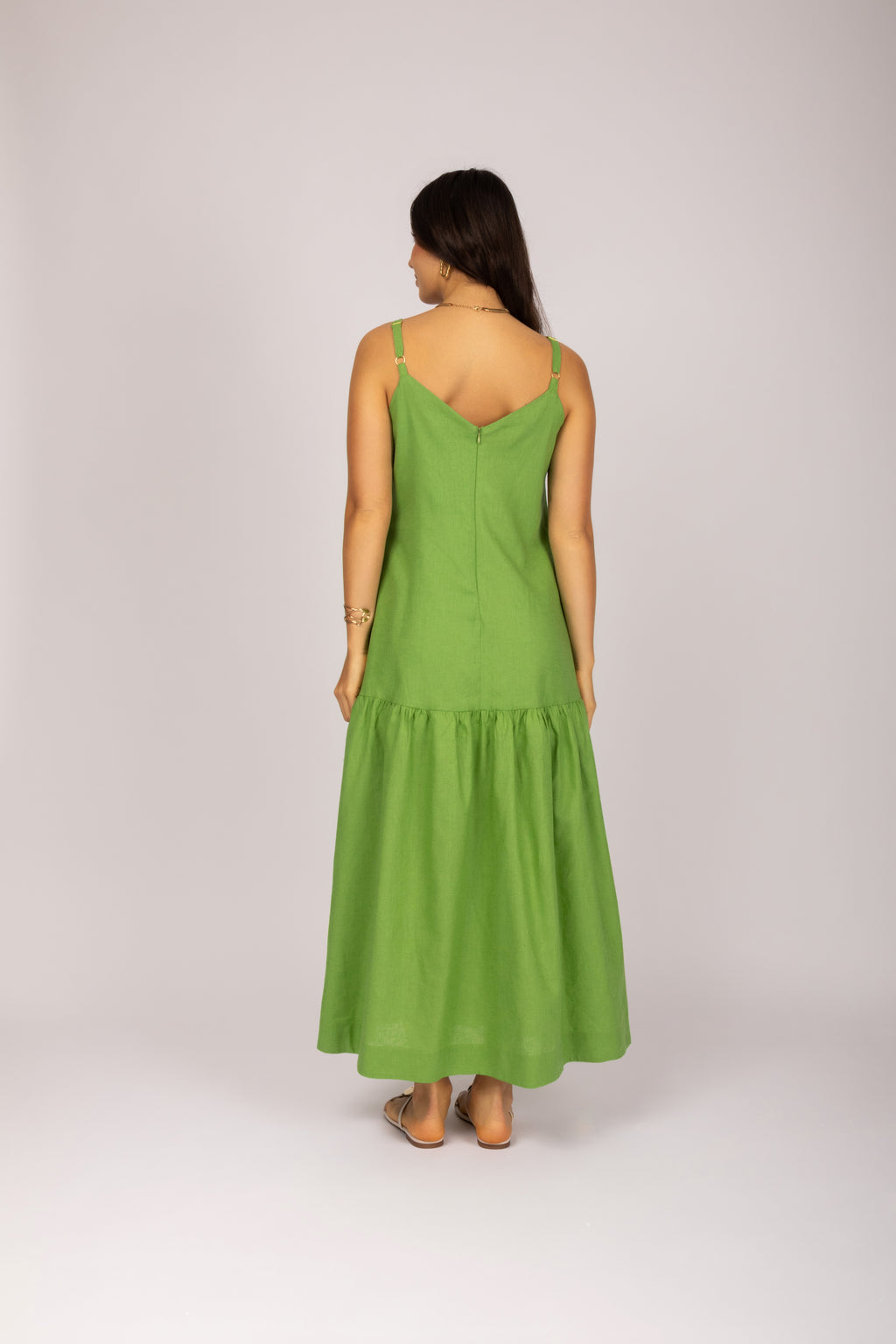 Vestido longo linho com babado