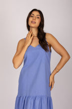 Vestido longo linho com babado
