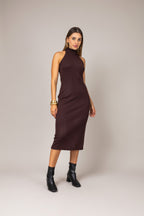 Vestido midi com gola