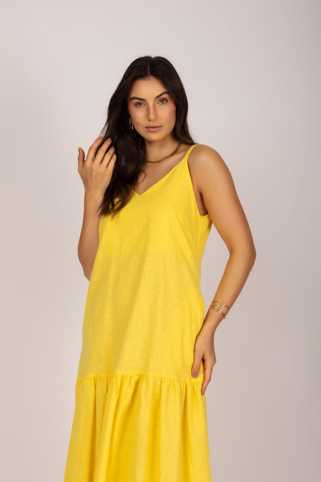 Vestido longo linho com babado