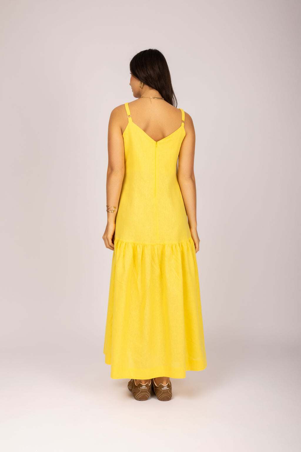 Vestido longo linho com babado