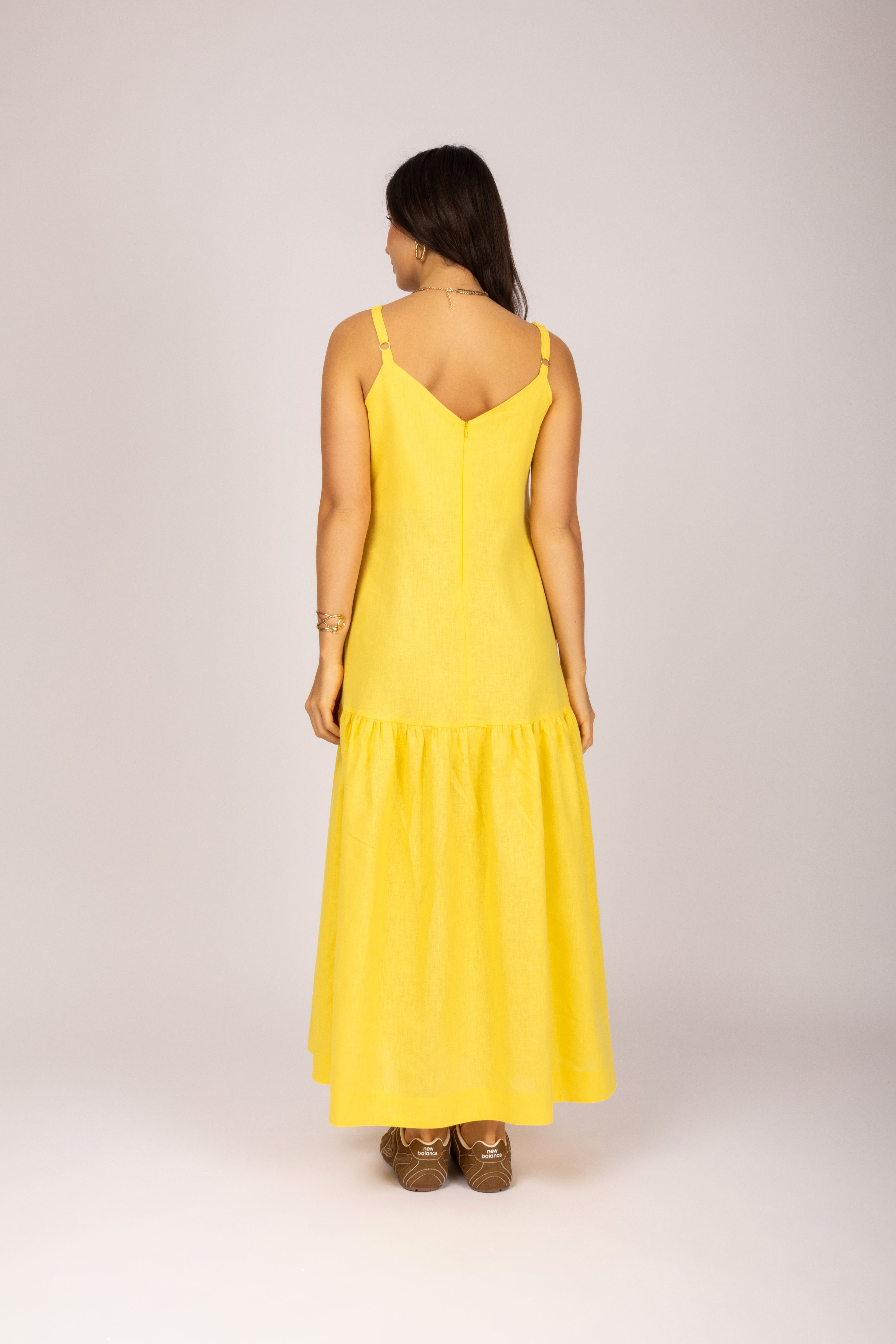 Vestido longo linho com babado