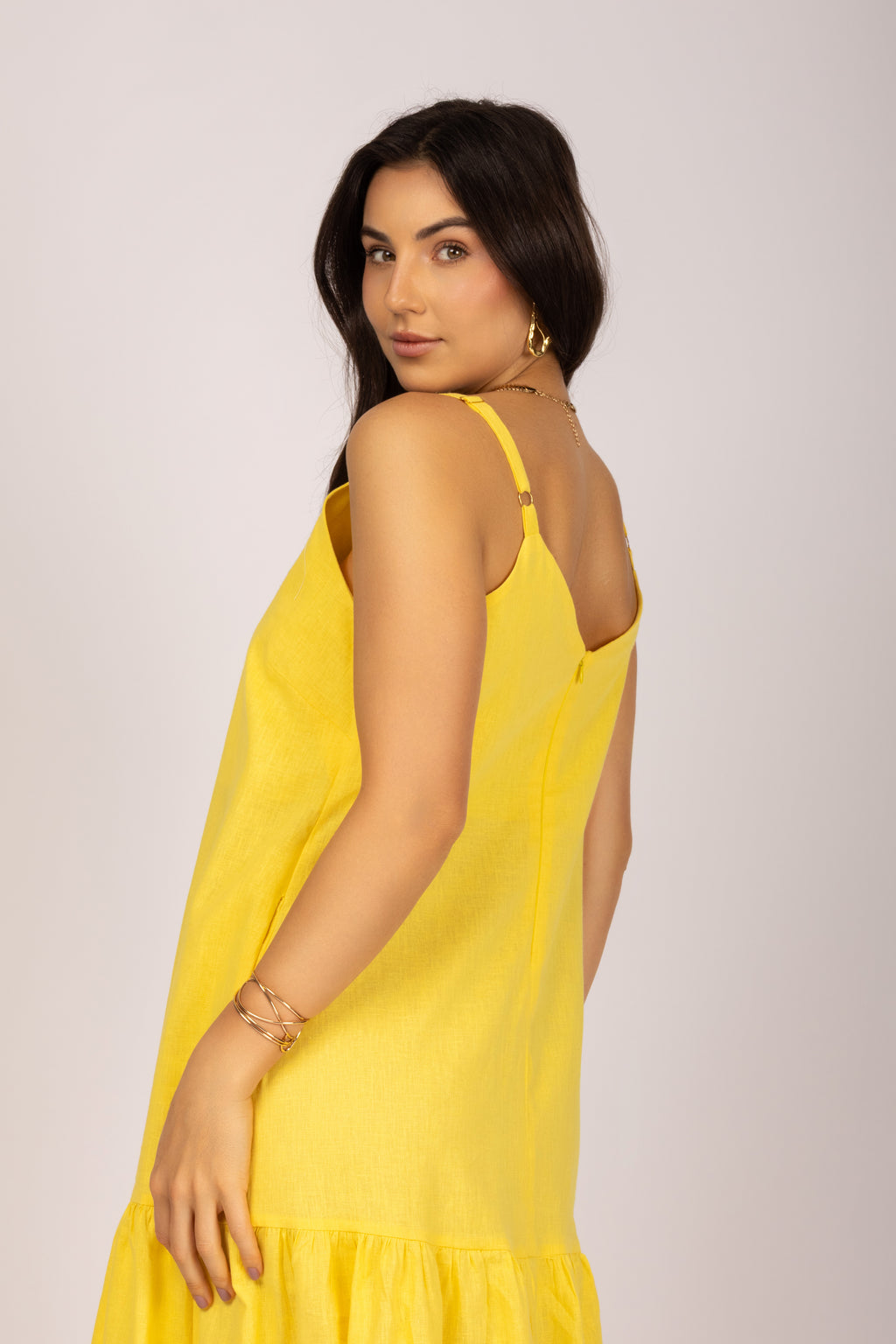 Vestido longo linho com babado