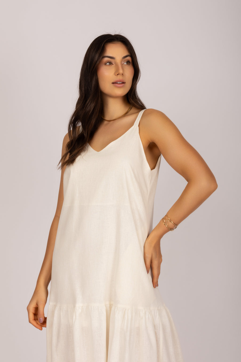 Vestido longo linho com babado